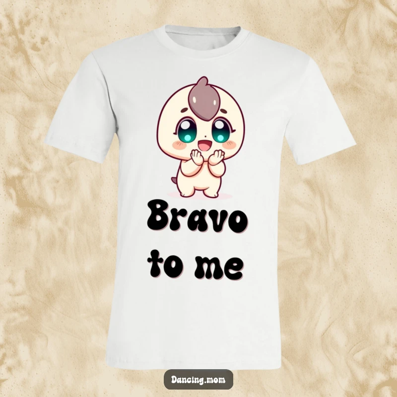 Funny T-Shirt: Elated character doing an enthusiastic clap with big, joyful eyes, perfect for expressing excitement as a funny gift.