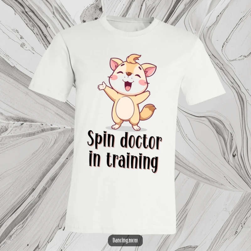Funny T-Shirt: A delighted animal character striking a proud pose after a spin, showcasing its triumphant and joyful moment.