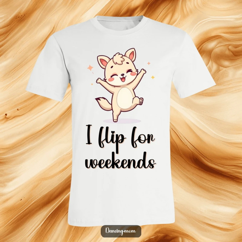 Funny t-shirt with a dancing animal winking as it performs a dynamic cartwheel, radiating joy and a touch of mischief.