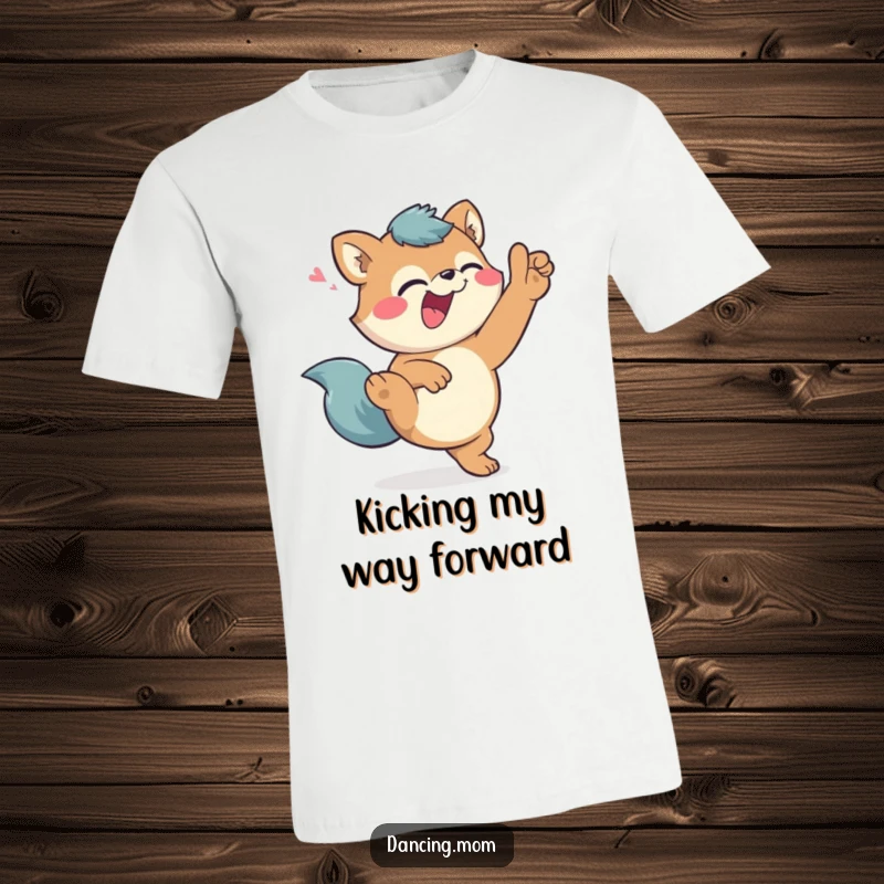 Funny T-Shirt: Giggling animal character mid-high kick, eyes twinkling with mischief, a wink adding to the hilarious action.