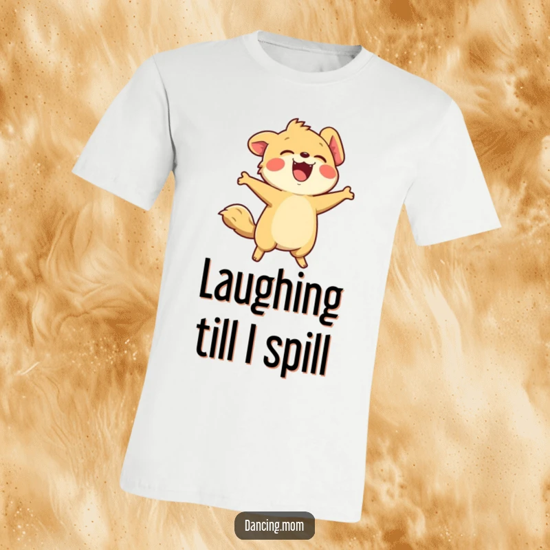 Funny t-shirt depicting a kawaii animal laughing uncontrollably, head tilted back in a fit of joyous merriment.