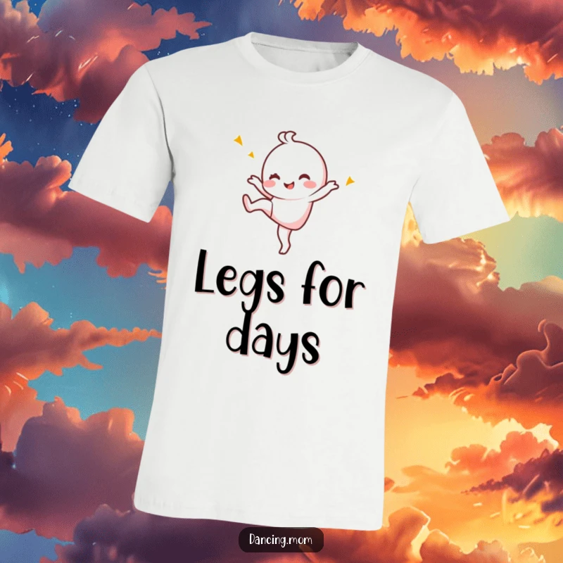 Funny T-Shirt: Kawaii dancing character with one leg kicked high, winking playfully, full of energy.