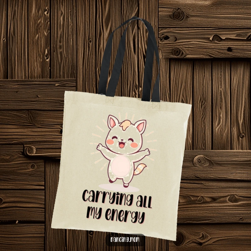 Funny Kawaii Dancer Tote Bag: An energetic Kawaii animal dances with a bouncy bounce, perfect for carrying your essentials.