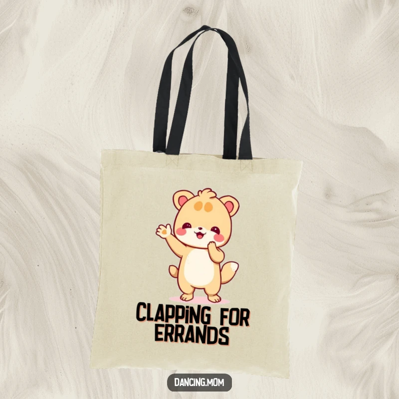 Funny tote bag showcasing an animal enthusiastically clapping its paws, perfect for carrying items and spreading positivity.