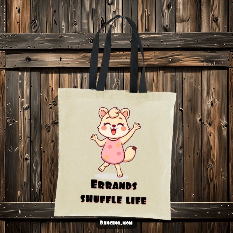 Funny tote bag featuring a dancing mom animal doing an energetic shuffle, perfect for carrying essentials with style, a fun funny gift.