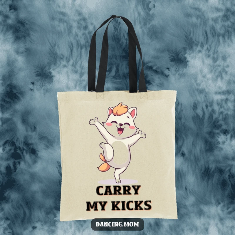 Funny dancing mom animal tote bag, caught in a silly kick motion, adding a humorous and energetic touch to daily use.