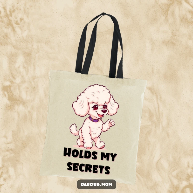 Funny Poodle Prankster Tote Bag: A poodle with a mischievous grin poses playfully mid-dance, making it a fun accessory.