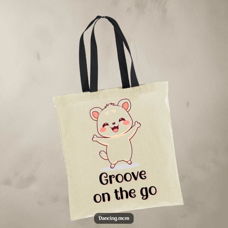 Funny Kawaii Shimmy Tote Bag: A Kawaii animal does a happy shimmy with a delighted grin, perfect for carrying essentials.