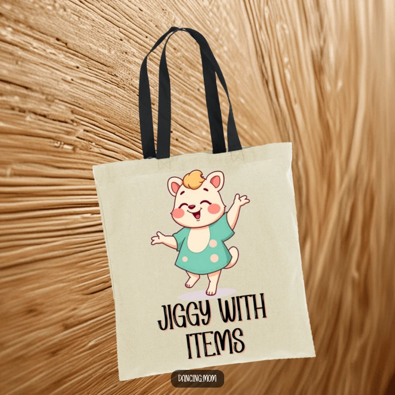 Funny Mom Jig Tote Bag: A dancing mom animal performs a happy jig, bringing festive energy and humor to everyday tasks, ideal for moms.