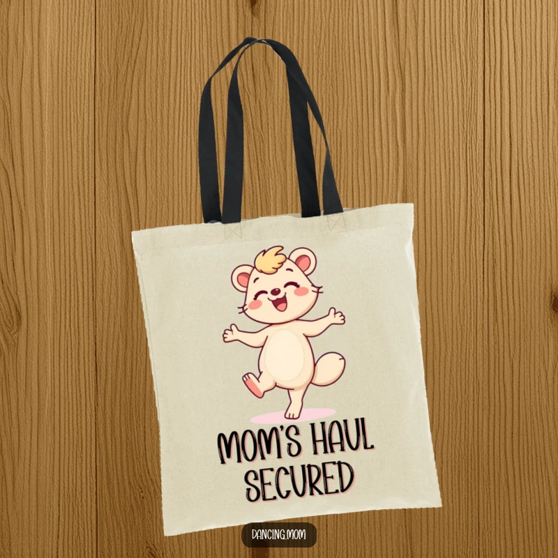 Funny Dancing Mom Tote Bag: A smiling mom animal taps her feet, bringing cheerful energy and humor to everyday tasks, ideal for moms.